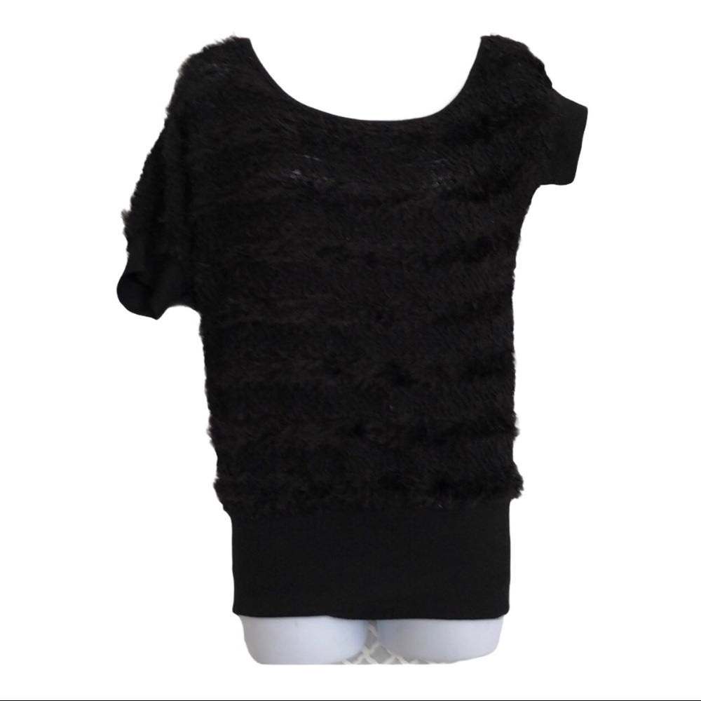 Arden B over shoulder asymmetric fluffy black sweater top women's size‎ S